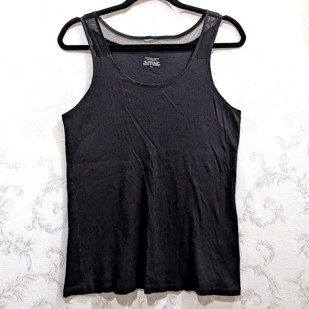 Apostrophe Cotton Black Mesh Yoke Sleeveless Tank Top 1X Goth Gothic Grunge Y2K